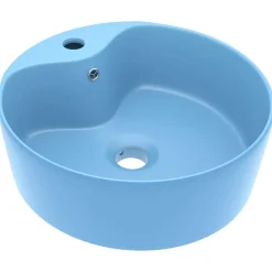 vidaXL Lavabo lujo con rebosadero cerámica 36x13 cm azul claro mate