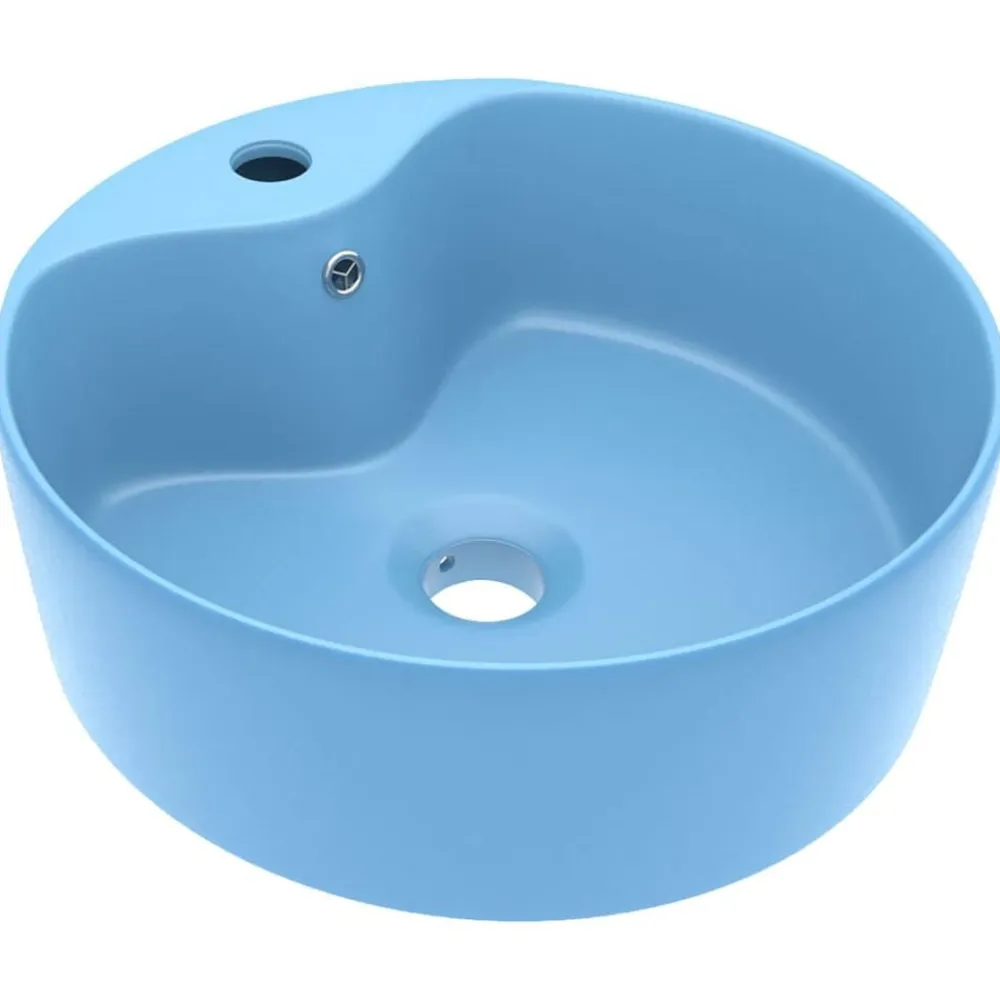 vidaXL Lavabo lujo con rebosadero cerámica 36x13 cm azul claro mate