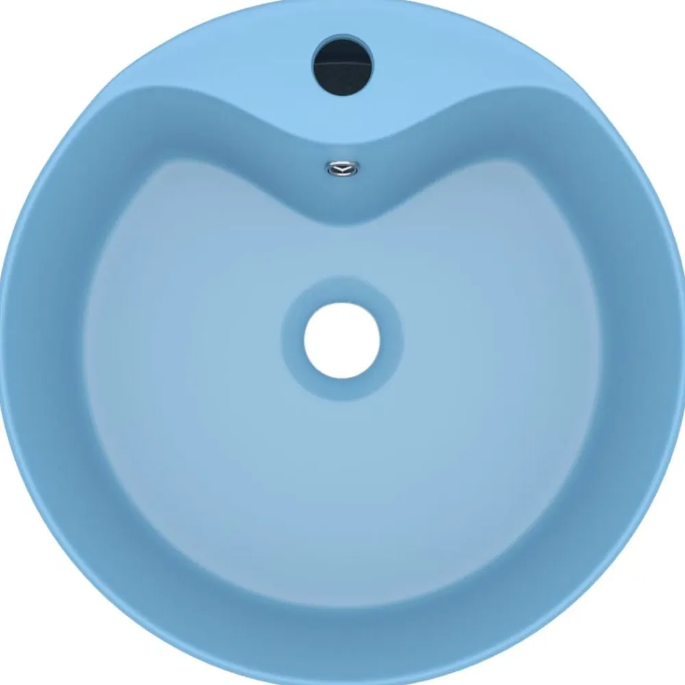 vidaXL Lavabo lujo con rebosadero cerámica 36x13 cm azul claro mate