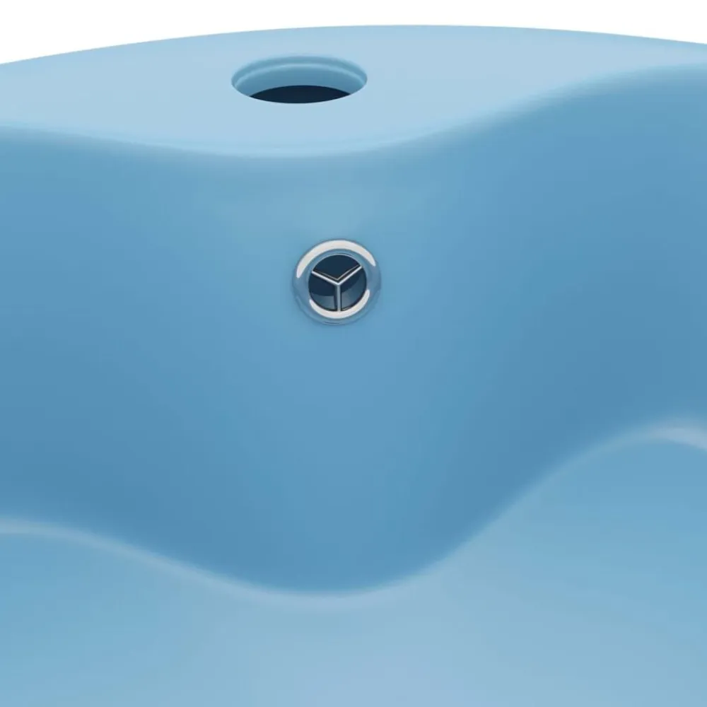 vidaXL Lavabo lujo con rebosadero cerámica 36x13 cm azul claro mate