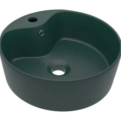 vidaXL Lavabo lujo con rebosadero cerámica 36x13 cm verde oscuro mate Clearance