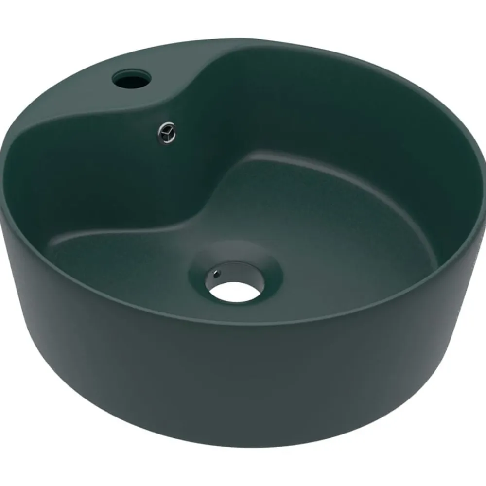 vidaXL Lavabo lujo con rebosadero cerámica 36x13 cm verde oscuro mate Clearance