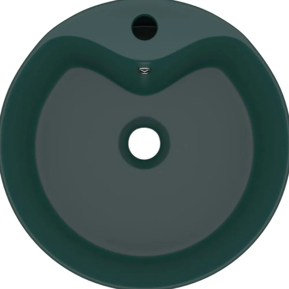 vidaXL Lavabo lujo con rebosadero cerámica 36x13 cm verde oscuro mate Clearance