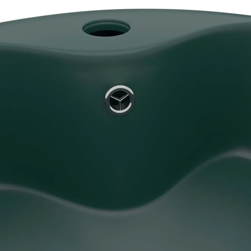 vidaXL Lavabo lujo con rebosadero cerámica 36x13 cm verde oscuro mate Clearance