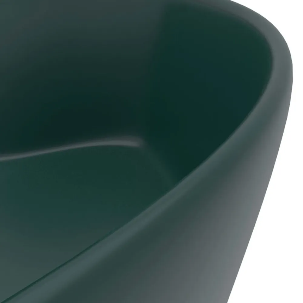 vidaXL Lavabo lujo con rebosadero cerámica 36x13 cm verde oscuro mate Clearance
