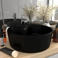 vidaXL Lavabo lujoso con rebosadero cerámica 36x13 cm Negro mate Sale
