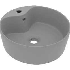 vidaXL Lavabo lujoso con rebosadero cerámica 36x13 cm gris claro mate Outlet