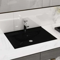 vidaXL Lavabo lujoso con agujero de grifo cerámica 60x46 cm Negro mate Sale