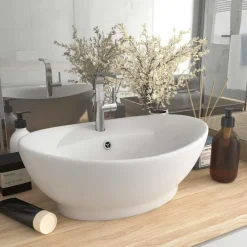 vidaXL Lavabo lujoso con rebosadero cerámica 58,5x39 cm blanco mate Hot