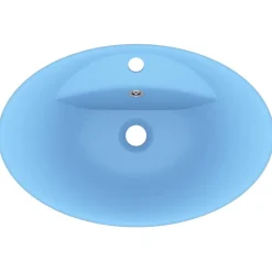 vidaXL Lavabo lujoso con rebosadero cerámica azul claro 58,5x39 cm azul claro mate Sale