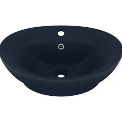 vidaXL Lavabo lujoso con rebosadero cerámica azul oscuro 58,5x39cm azul oscuro mate Discount