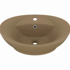 vidaXL Lavabo lujoso con rebosadero cerámica 58,5x39 cm crema mate Best