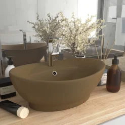 vidaXL Lavabo lujoso con rebosadero cerámica 58,5x39 cm crema mate Best