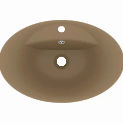 vidaXL Lavabo lujoso con rebosadero cerámica 58,5x39 cm crema mate Best