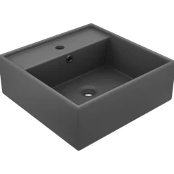 vidaXL Lavabo lujoso cuadrado rebosadero cerámica gris oscuro 41x41 cm gris oscuro mate Discount