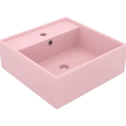 vidaXL Lavabo lujoso cuadrado rebosadero cerámica 41x41 cm rosa mate New