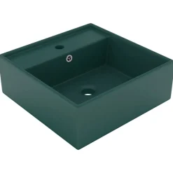 vidaXL Lavabo lujoso cuadrado rebosadero cerámica verde oscuro 41x41cm verde oscuro mate Outlet
