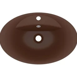 vidaXL Fontanería-Lavabo lujoso ovalado rebosadero cerámica marrón oscuro mate