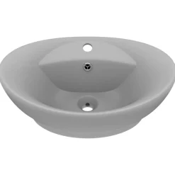 vidaXL Lavabo lujoso ovalado con rebosadero cerámica gris claro mate Clearance