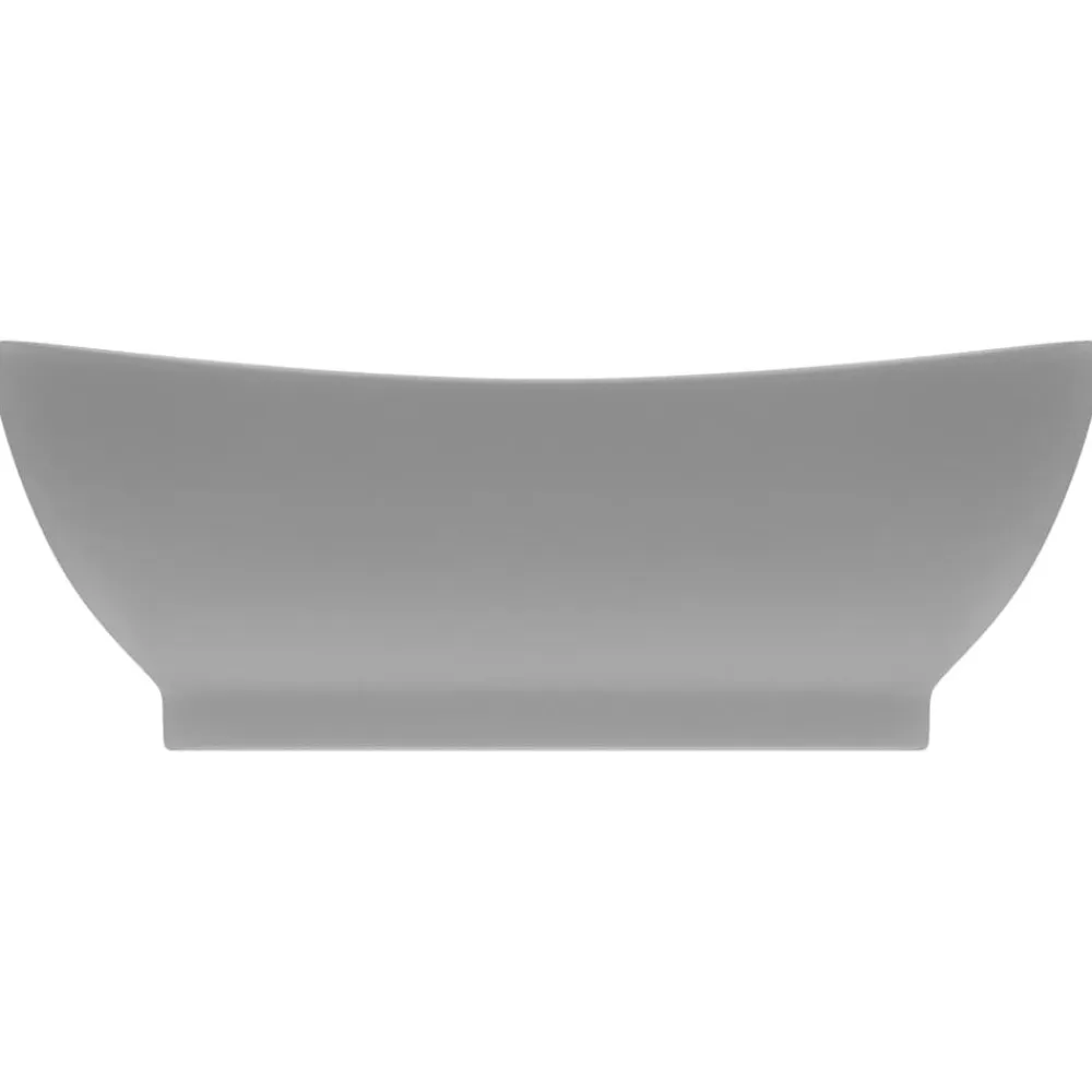 vidaXL Lavabo lujoso ovalado con rebosadero cerámica gris claro mate Clearance
