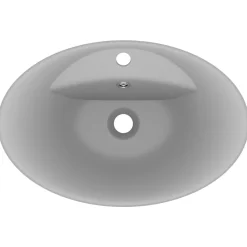 vidaXL Lavabo lujoso ovalado con rebosadero cerámica gris claro mate Clearance