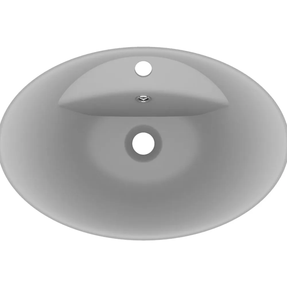 vidaXL Lavabo lujoso ovalado con rebosadero cerámica gris claro mate Clearance