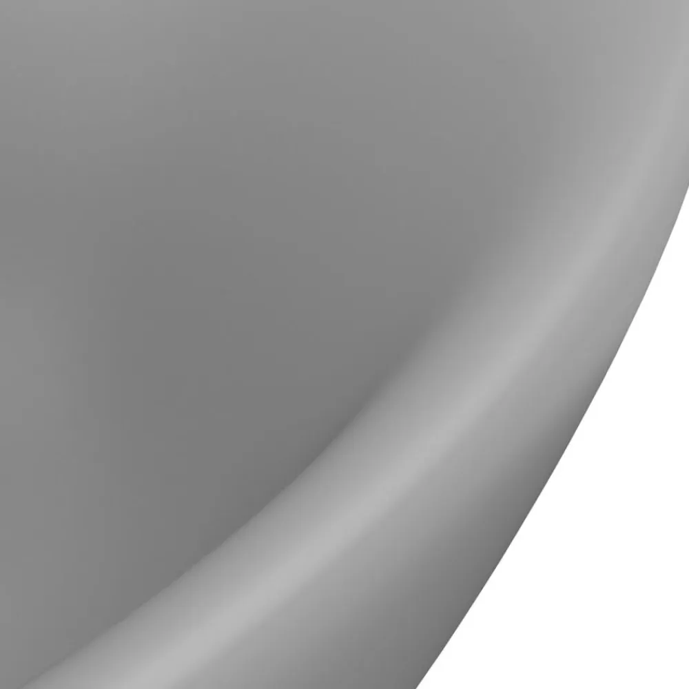 vidaXL Lavabo lujoso ovalado con rebosadero cerámica gris claro mate Clearance