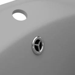 vidaXL Lavabo lujoso ovalado con rebosadero cerámica gris claro mate Clearance