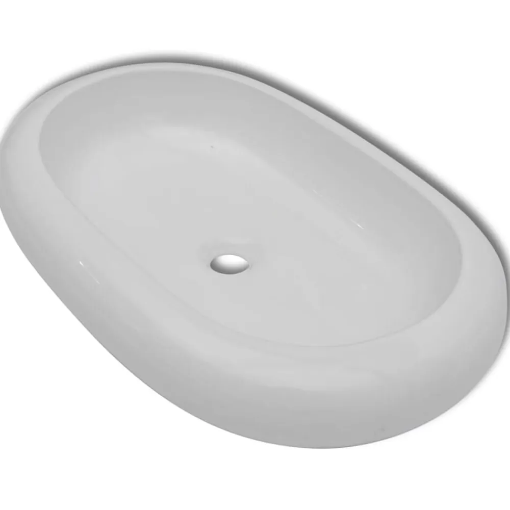 vidaXL Fontanería-Lavabo ovalado de cerámica 63x42 cm