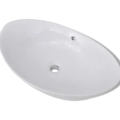 vidaXL Fontanería-Lavabo ovalado y orificio desbordamiento cerámica 59x38,5 cm