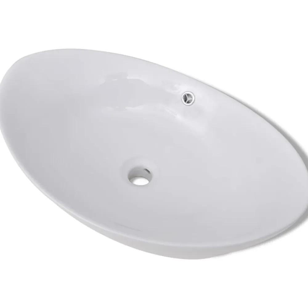 vidaXL Fontanería-Lavabo ovalado y orificio desbordamiento cerámica 59x38,5 cm