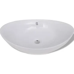 vidaXL Fontanería-Lavabo ovalado y orificio desbordamiento cerámica 59x38,5 cm
