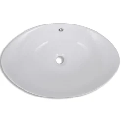 vidaXL Fontanería-Lavabo ovalado y orificio desbordamiento cerámica 59x38,5 cm