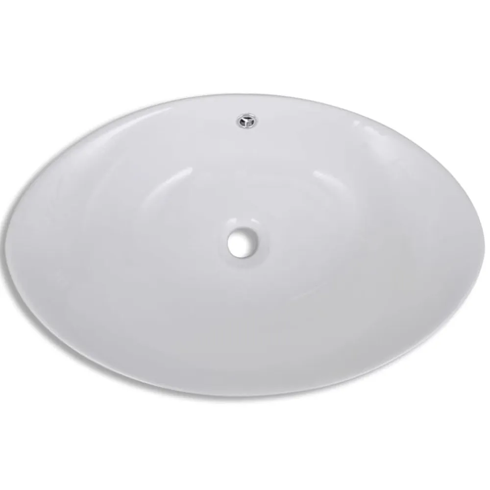 vidaXL Fontanería-Lavabo ovalado y orificio desbordamiento cerámica 59x38,5 cm