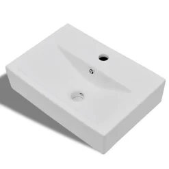 vidaXL Fontanería-Lavabo rectangular de cerámica hueco de grifo/desagüe