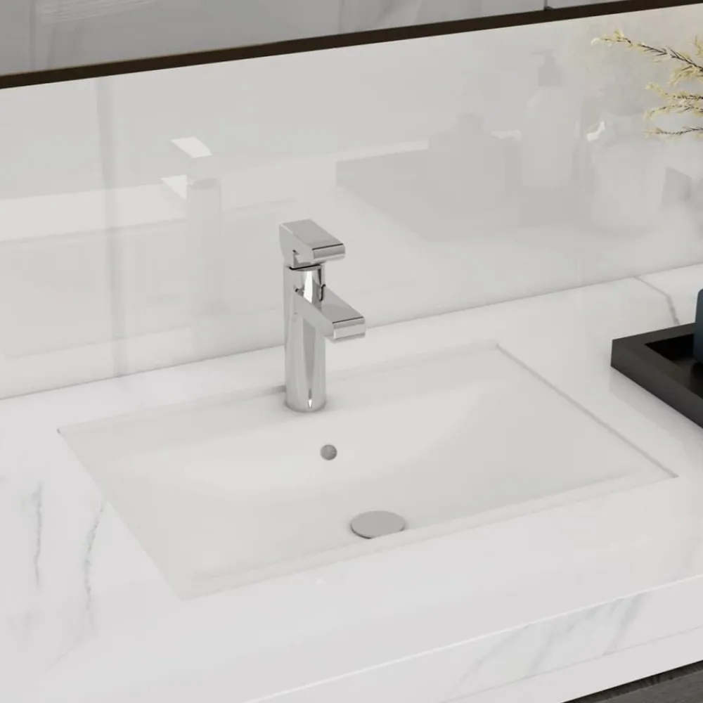 vidaXL Fontanería-Lavabo rectangular de cerámica hueco de grifo/desagüe