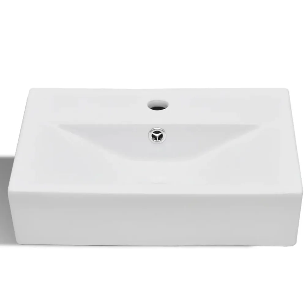 vidaXL Fontanería-Lavabo rectangular de cerámica hueco de grifo/desagüe