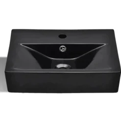 vidaXL Lavabo rectangular de cerámica hueco de grifo/desagüe Negro New