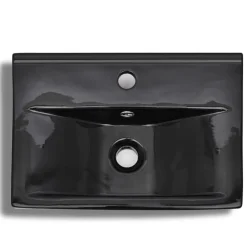 vidaXL Lavabo rectangular de cerámica hueco de grifo/desagüe Negro New