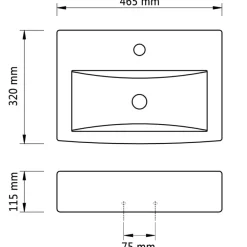 vidaXL Lavabo rectangular de cerámica hueco de grifo/desagüe Negro New