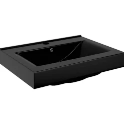 vidaXL Lavabo rectangular cerámica orificio de grifo 60x46 cm Negro New