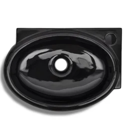 vidaXL Lavabo redondo de cerámica con orificio de grifo/desagüe Negro Hot