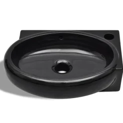 vidaXL Lavabo redondo de cerámica con orificio de grifo/desagüe Negro Hot