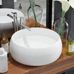vidaXL Lavabo redondo de cerámica 40x15 cm Blanco Clearance