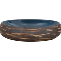 vidaXL Lavabo sobre encimera ovalado cerámica marrón y azul 59x40x15cm Azul y marrón