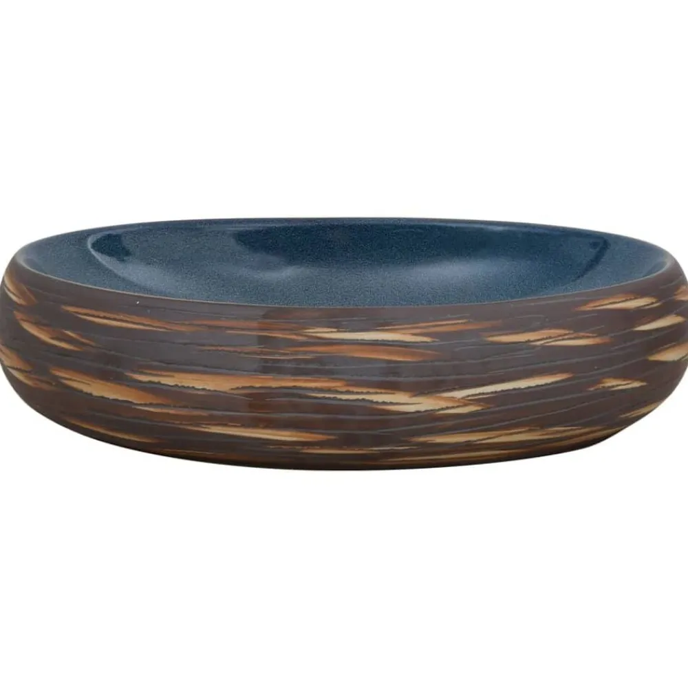 vidaXL Lavabo sobre encimera ovalado cerámica marrón y azul 59x40x15cm Azul y marrón