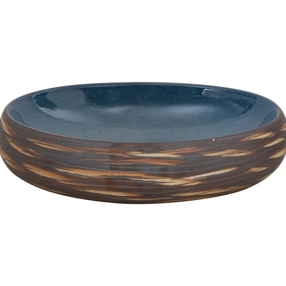 vidaXL Lavabo sobre encimera ovalado cerámica marrón y azul 59x40x15cm Azul y marrón