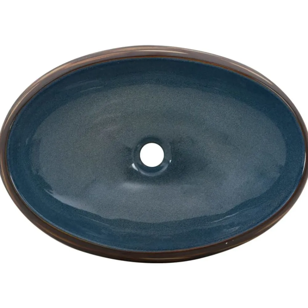 vidaXL Lavabo sobre encimera ovalado cerámica marrón y azul 59x40x15cm Azul y marrón