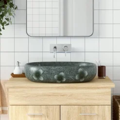 vidaXL Lavabo sobre encimera ovalado cerámica 59x40x14 cm Azul Sale