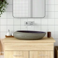 vidaXL Lavabo sobre encimera ovalado cerámica gris 59x40x14 cm Morado Online